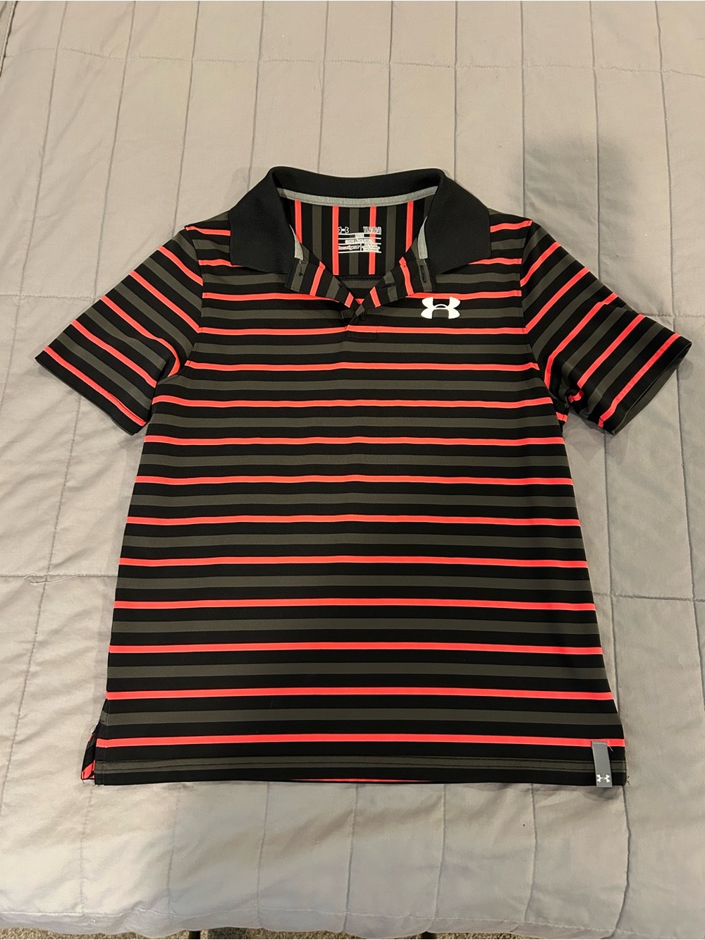 Under Armour Black & Coral Striped Boys Polo